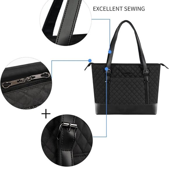 KROSER Quilted Laptop Tote Bag 15.6” | USB Port | Water-Resistant | Black | NWT - Picture 11 of 11